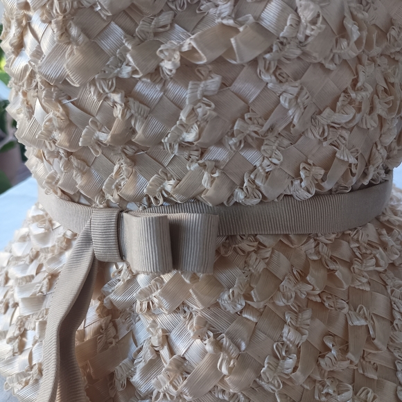 Exquisite Vintage 1950s-60s Cream Textured Woven Hat w/Original Box - Picture 9 of 12